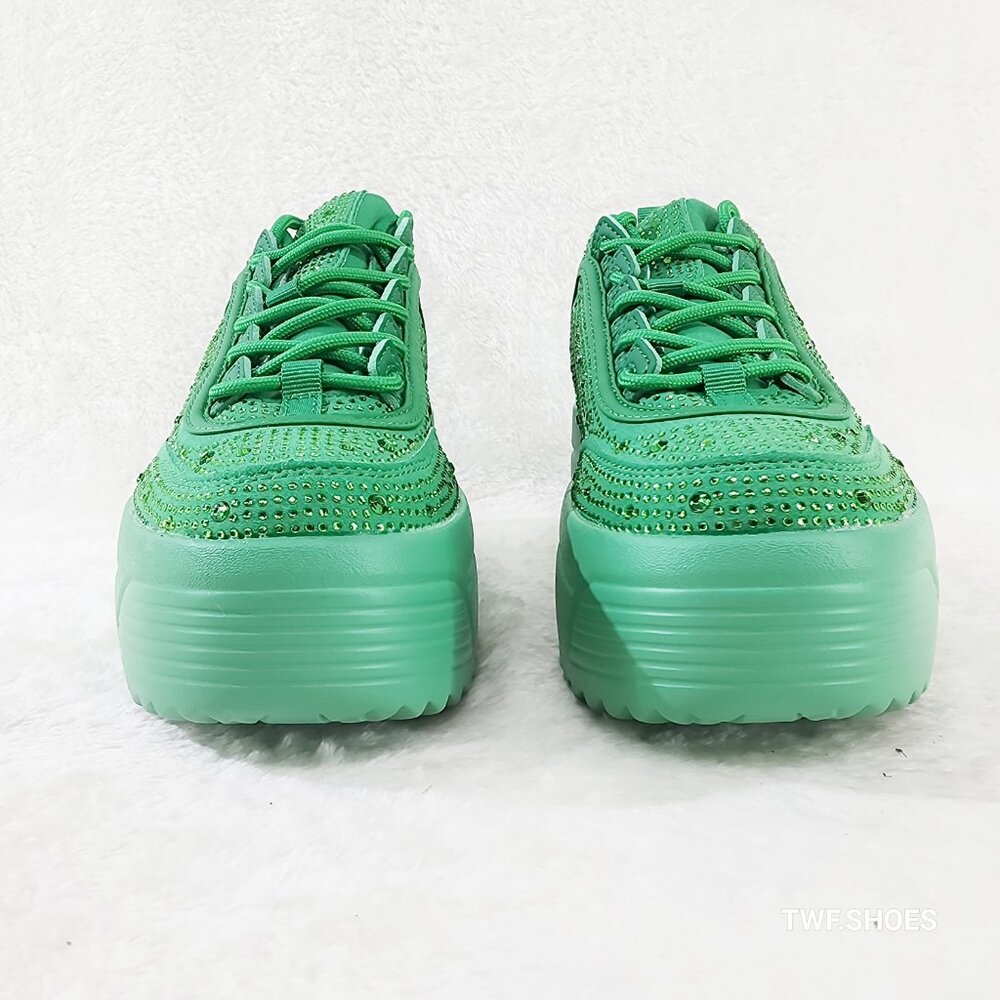 Ultra Cush Baby Dazzle Green Rhinestone Comfy Platform Sneakers - Picture 6 of 8